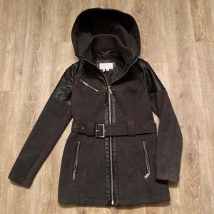 BCBGeneration Black/Grey Wool and Faux Leather Coat
